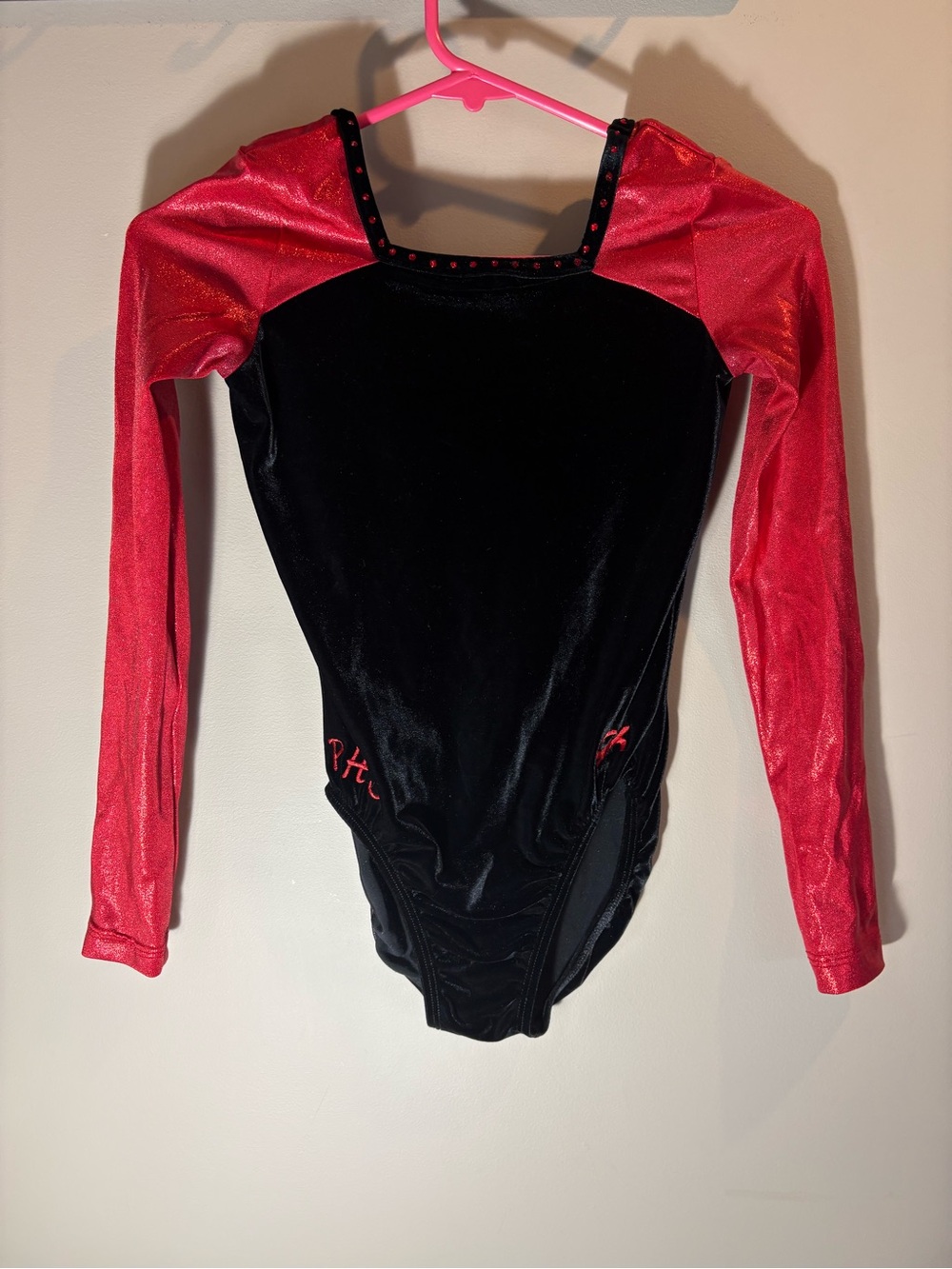 Red and Black Long Sleeve Gymnastics Leotard